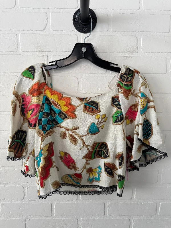 Romantic And Fresh Top Short Sleeve Designer By Alice + Olivia In Tan & Yellow, Size: Xs