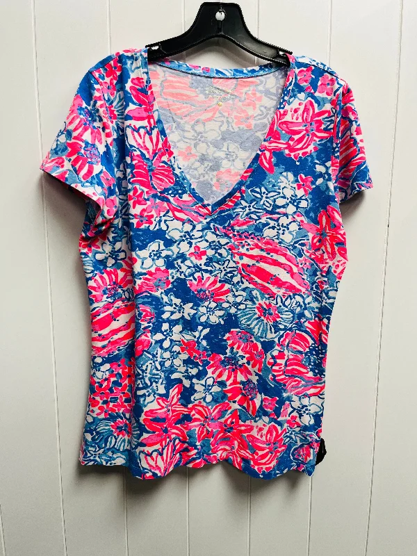 Editorial Design Top Short Sleeve Designer By Lilly Pulitzer In Blue & Pink, Size: L