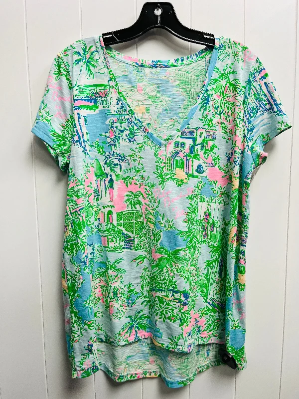 Playful Style Top Short Sleeve Designer By Lilly Pulitzer In Blue & Pink, Size: M