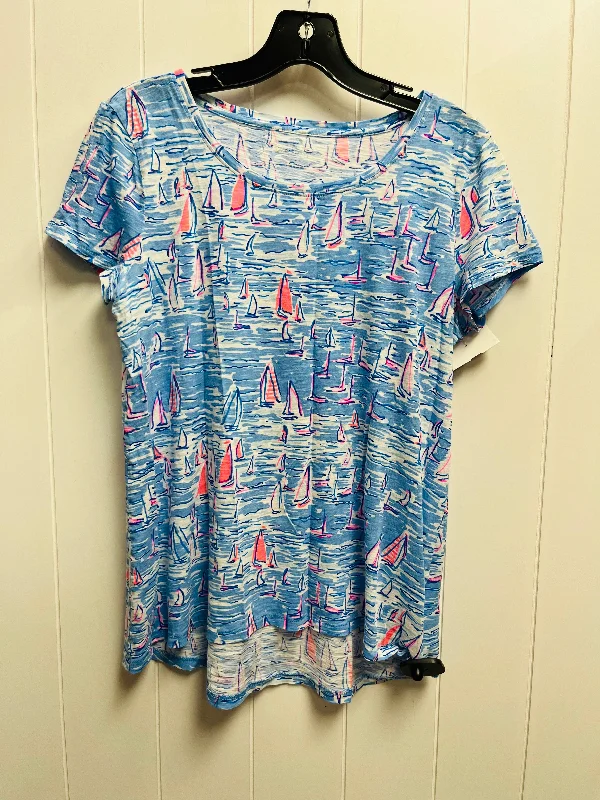 Sports And Leisure Top Short Sleeve Designer By Lilly Pulitzer In Blue & Pink, Size: S