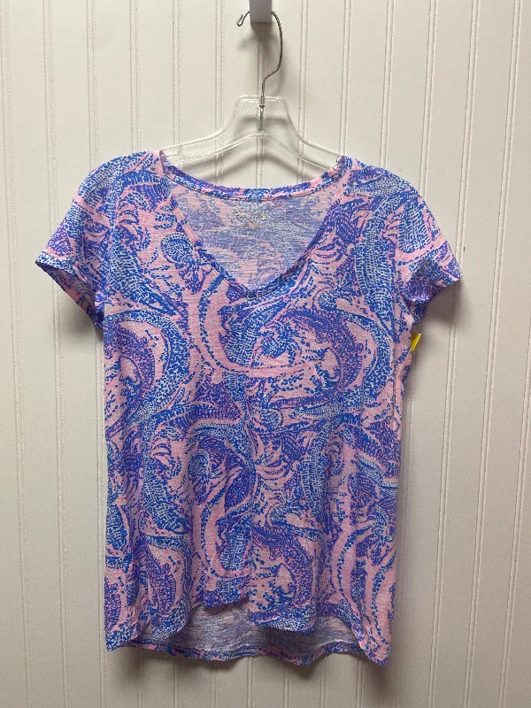 Soft Relaxation Wear Top Short Sleeve Designer By Lilly Pulitzer In Blue & Pink, Size: Xs