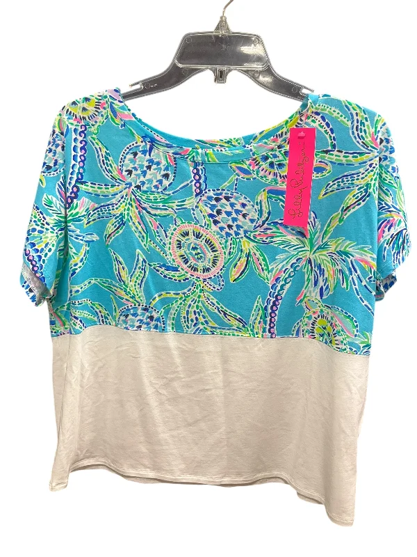 Stylish Ease Top Short Sleeve Designer By Lilly Pulitzer In Blue, Size: L