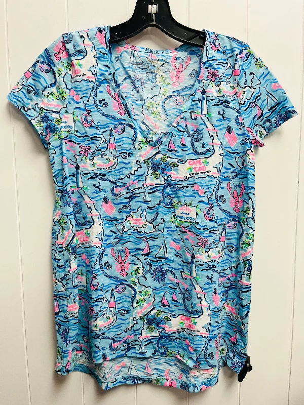 Celebrity Style Top Short Sleeve Designer By Lilly Pulitzer In Blue, Size: Xs