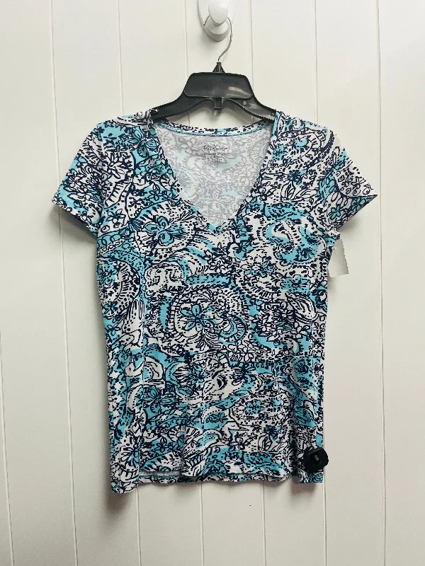 Soft Fabrics Top Short Sleeve Designer By Lilly Pulitzer In Blue & White, Size: S
