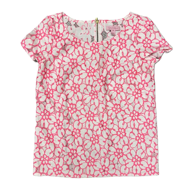 Fresh And Capable Top Short Sleeve Designer By Lilly Pulitzer In Pink & White, Size: Xs