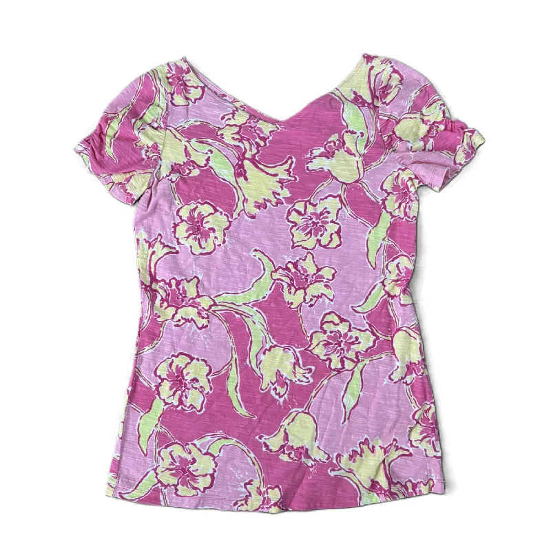 Fashion Wear Top Short Sleeve Designer By Lilly Pulitzer In Pink & Yellow, Size: M
