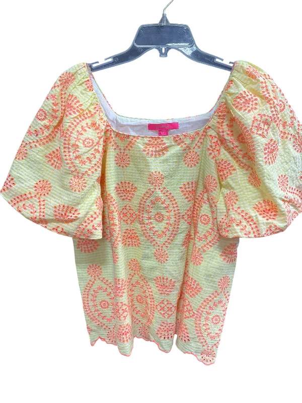Comfortable Sweaters Top Short Sleeve Designer By Lilly Pulitzer In Yellow, Size: L
