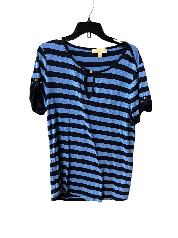 Trendy Items Top Short Sleeve Designer By Michael By Michael Kors In Striped Pattern, Size: L