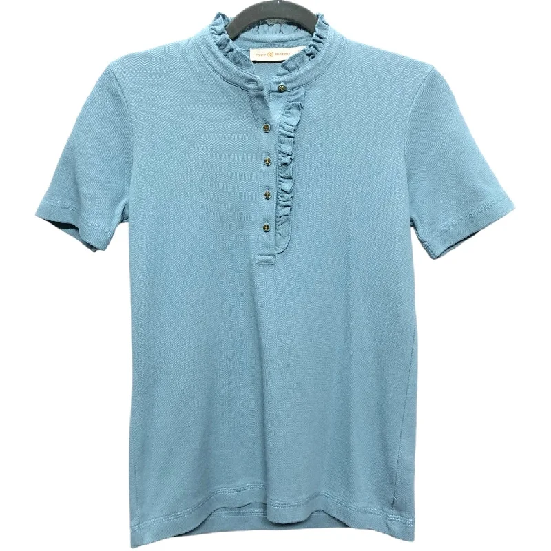 Mid-length Style Top Short Sleeve Designer By Tory Burch In Blue, Size: Xs