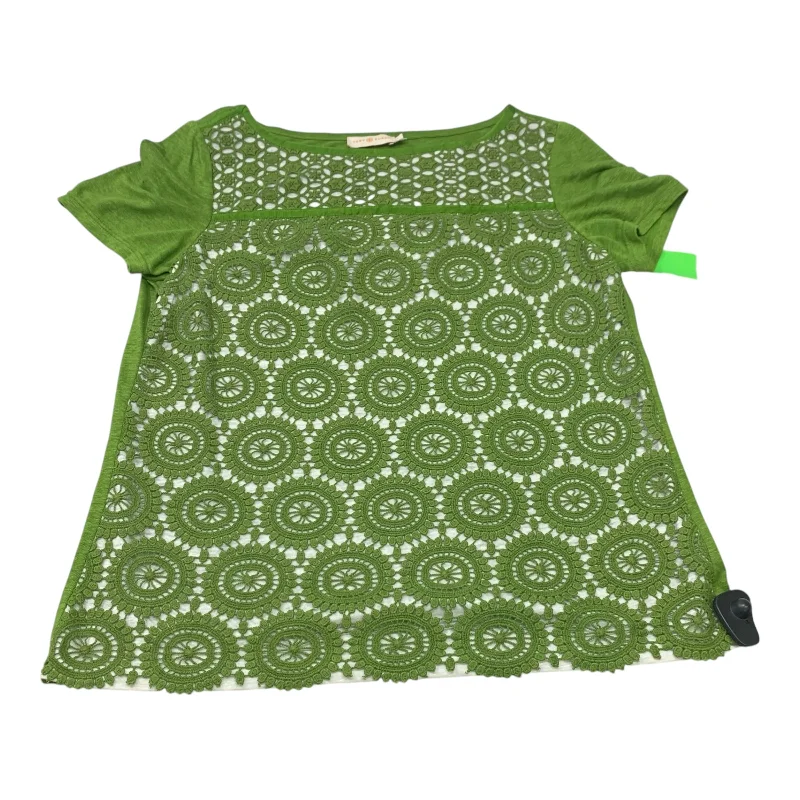 Casual Style Top Short Sleeve Designer By Tory Burch In Green & White, Size: L