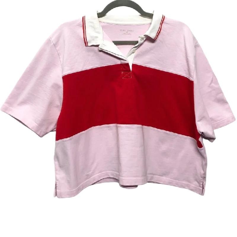 Luxury Classic Top Short Sleeve Designer By Tory Burch In Pink & Red, Size: L