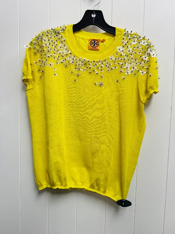 High-end Sense Top Short Sleeve Designer By Tory Burch In Yellow, Size: S