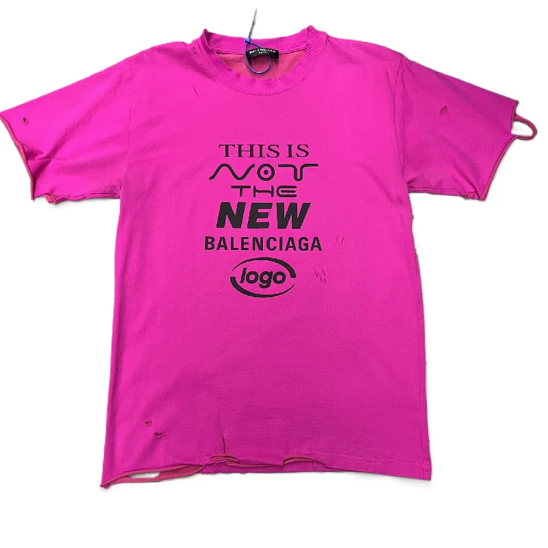 British Style Top Short Sleeve Luxury Designer By Balenciaga In Black & Pink, Size: S