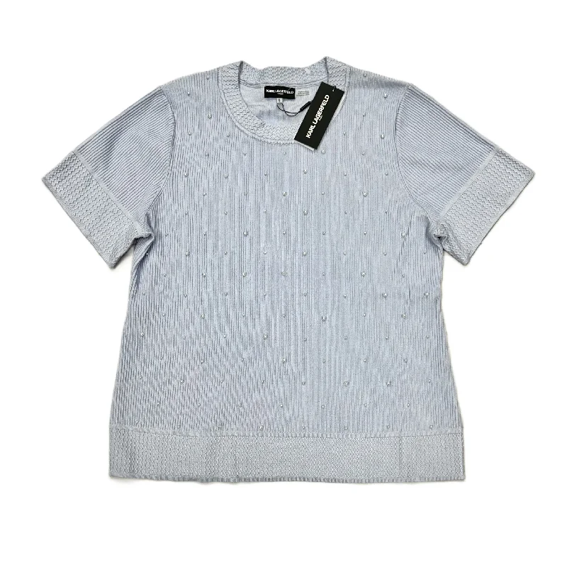 Casual And Comfortable Top Short Sleeve Luxury Designer By Karl Lagerfeld In Blue & White, Size: Xl