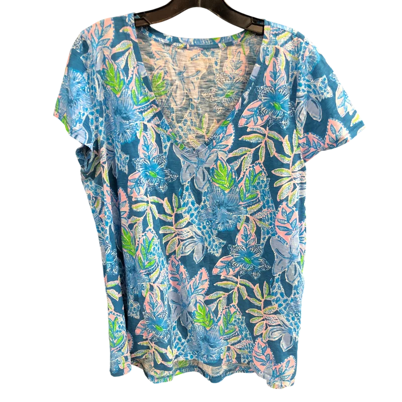 Breathable Comfort TOP SHORTSLEEVE BLUE DESIGNER BY LILLY PULITZER SIZE: L