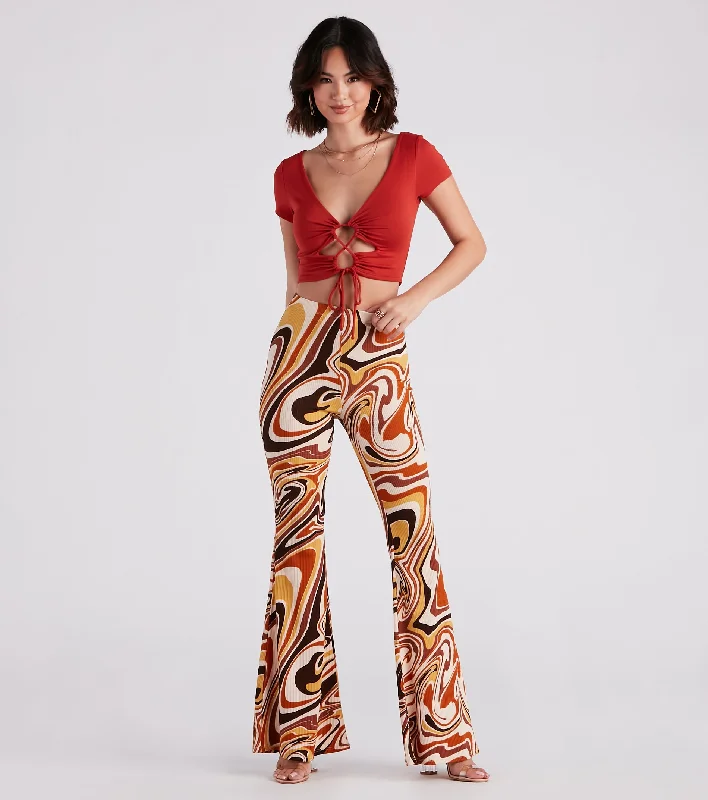 Comfortable Jackets Totally Retro Swirl Print Flare Pants