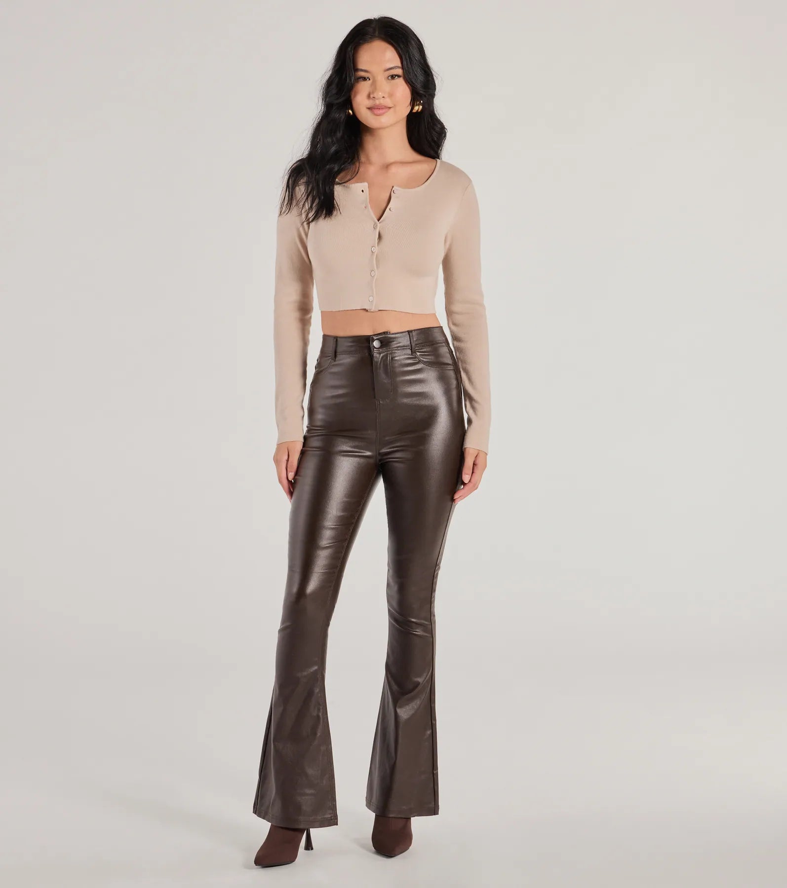 Soft Feel Trendsetter Alert Coated Faux Leather Flared Pants