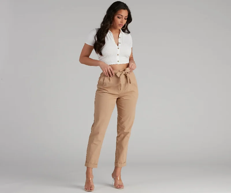 Comfortable Design Trendy And Tapered High Waist Paperbag Pants