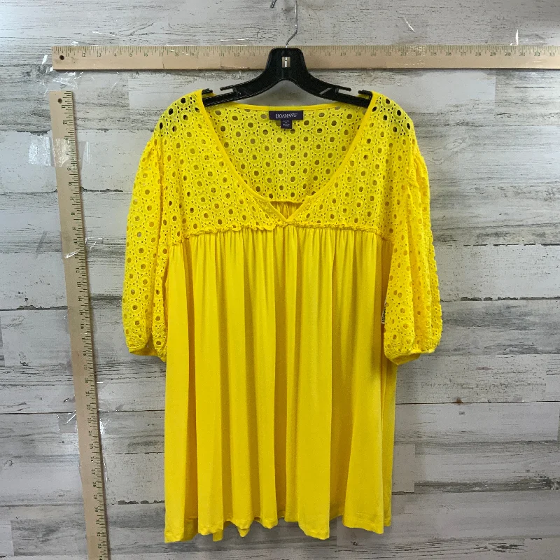 Trendy Layers Yellow Top Short Sleeve Romans, Size 3x