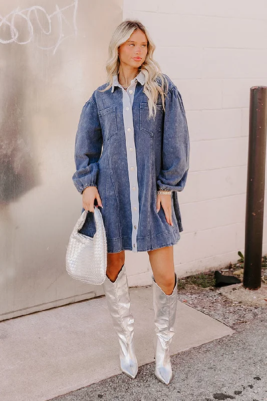 Exquisite Embroidery Afternoon Date Denim Mini Dress in Blue