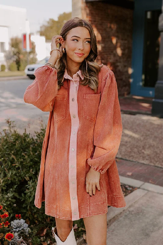 Cute Design Afternoon Date Denim Mini Dress in Light Rust