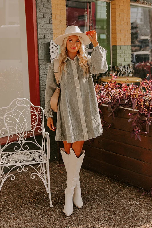 Elegant Design Afternoon Date Denim Mini Dress in Sage