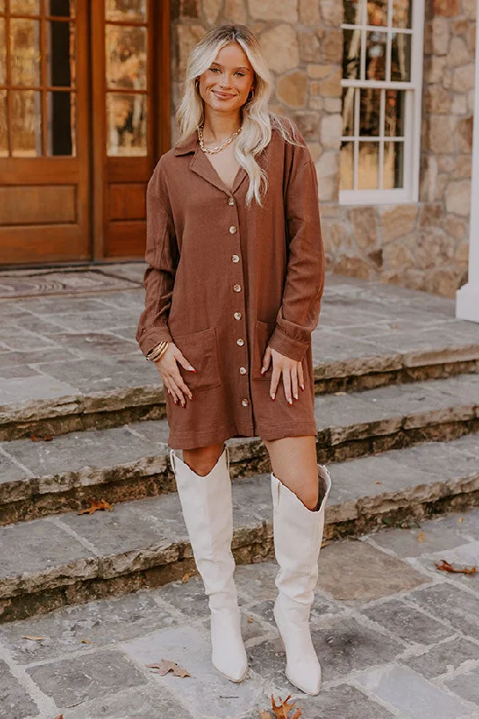 Trendy Comfort Afternoon Escape Linen-Blend Mini Dress in Chocolate