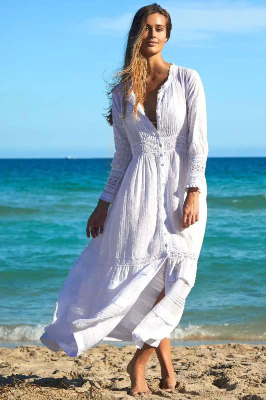 Retro Fashion Audrey Lace Maxi Dress | White