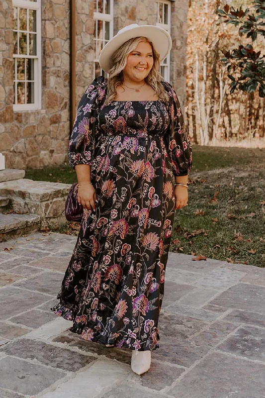 Versatile Wear Autumn Encounters Satin Floral Maxi Dress Curves