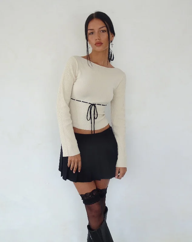 College Style Awdella Knitted Long Sleeve Top in Beige