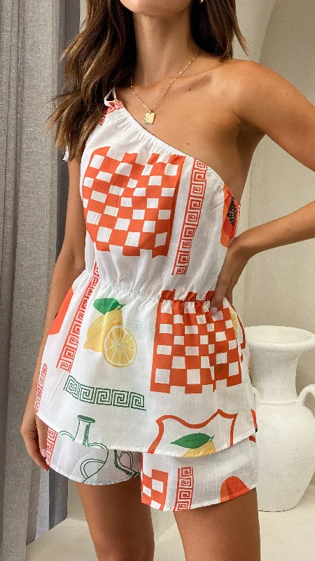 High-end Sense Bailus Top and Shorts Set - Lemon / Papaya Print