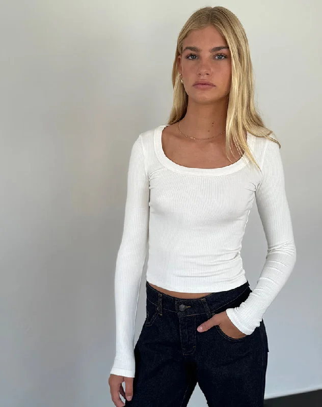 Cozy Outerwear Binlo Extra Long Sleeve Top in White
