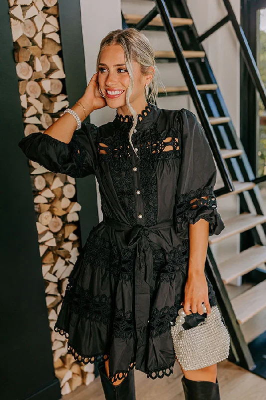 High-end Wear Candlelight Dinner Crochet Mini Dress in Black