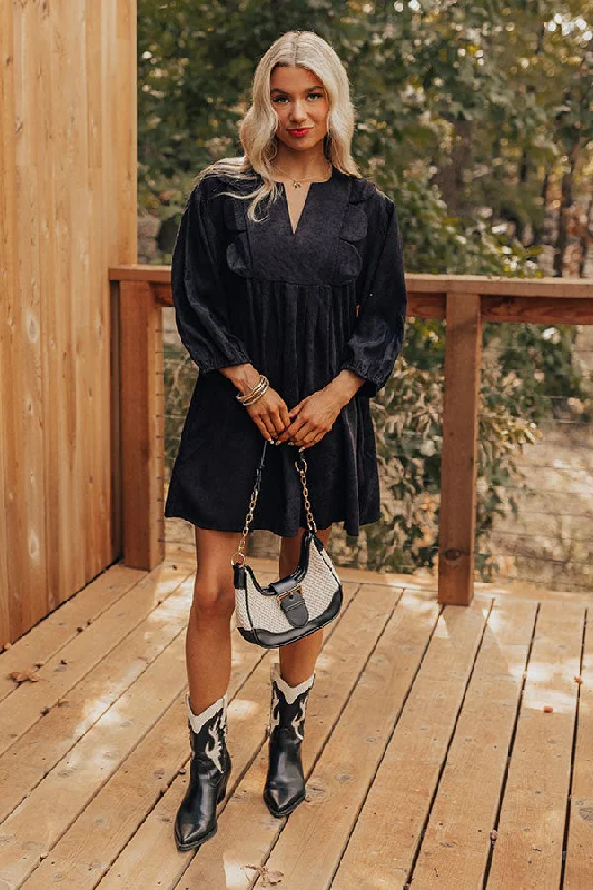 Classic Style Cappuccino Cutie Corduroy Mini Dress in Black