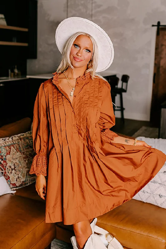 Light Dressing Caramel Kisses Pleated Mini Dress in Cinnamon