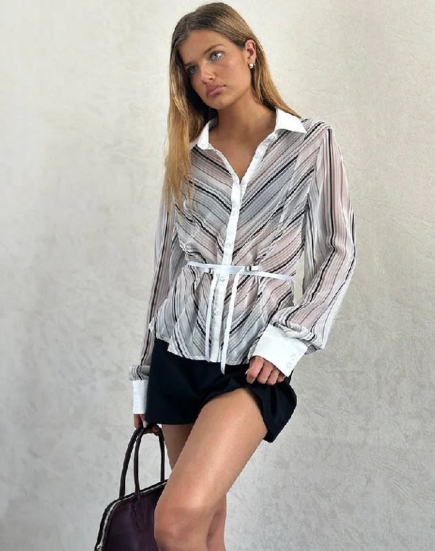 Cool Breeze At Night Christabel Shirt in Diagonal Stripe Tonal Grey