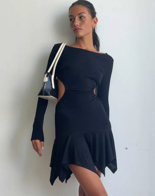Slim Fit Cordelia Long Sleeve Cut Out Mini Dress in Black