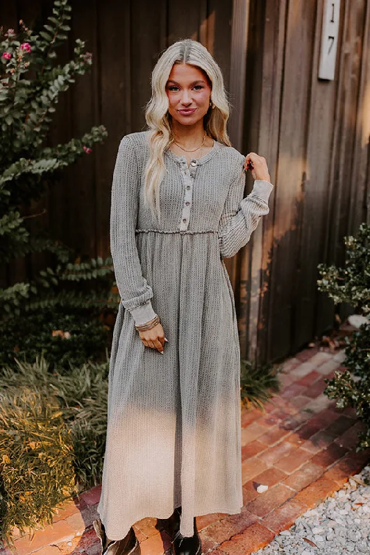 Versatile Casuals Cozy Moment Waffle Knit Maxi Dress in Grey