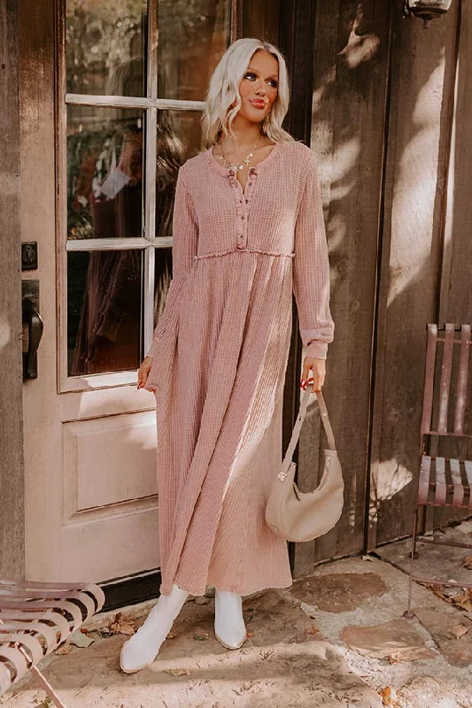 Cozy Footwear Cozy Moment Waffle Knit Maxi Dress in Rustic Rose