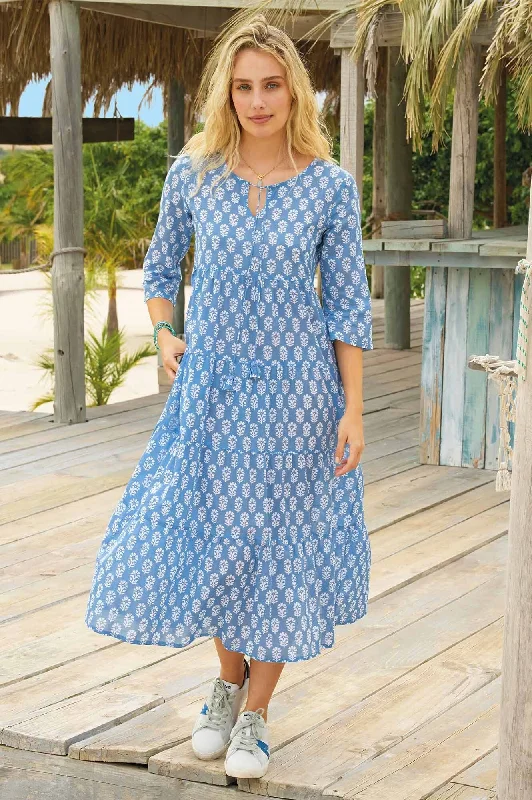 Minimalism Emma Cotton Dress | Geranium Blue/White