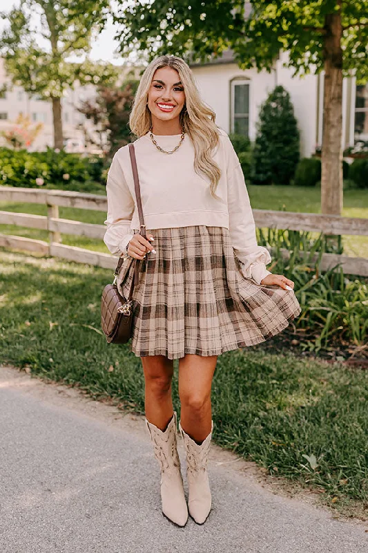 Dynamic Fashion Fall Festivities Plaid Mini Dress in French Vanilla