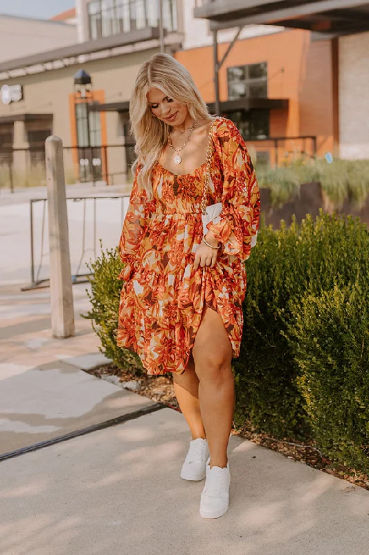 Cute Style Fall Foliage Smocked Mini Dress Curves