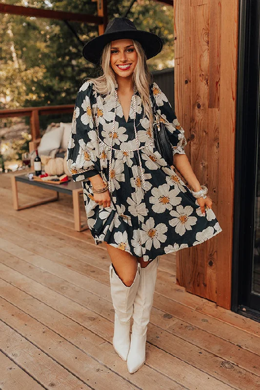 Elegant Outline Floral Dreams Babydoll Mini Dress