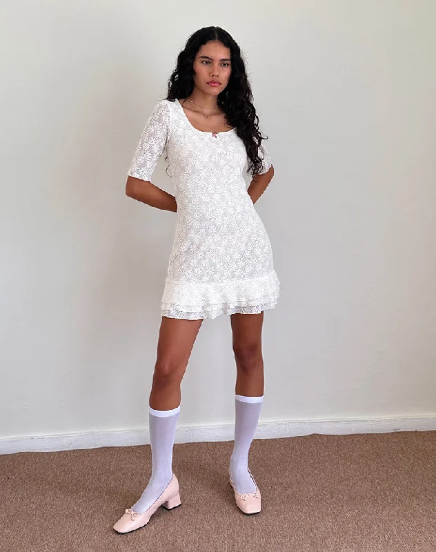 Nightclub Style Fredrika Mini Dress in Lace Ivory