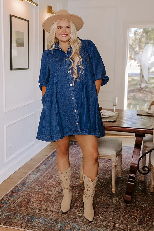 Floral Prints Gather Together Denim Mini Dress Curves