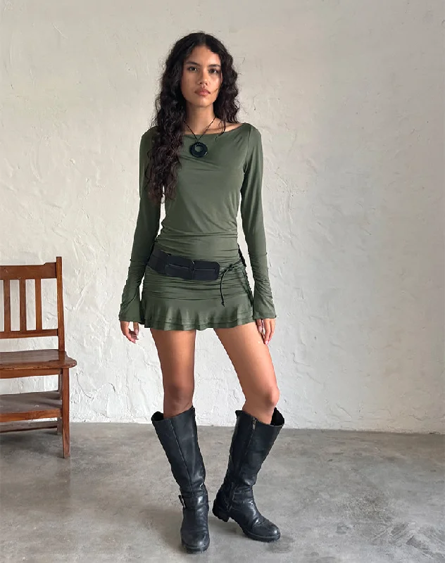 Stylish Jackets Gillian Long Sleeve Mini Dress in Slinky Khaki