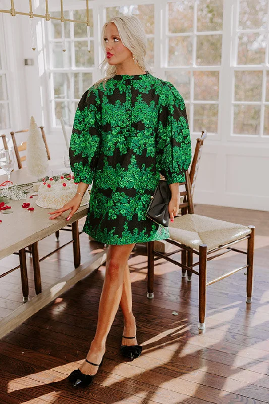 Celebrity Must-have Glistening Garland Jacquard Mini Dress
