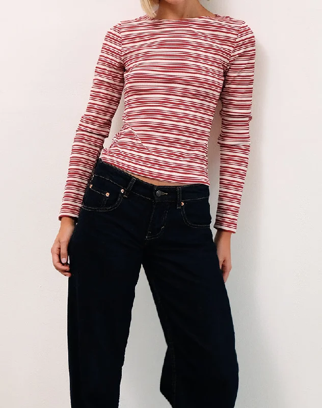 Warm Chic Haruka Top in Stripe Red and White