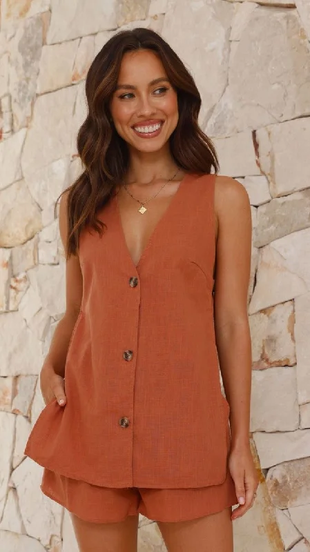 Fashion Concept Hayley Vest and Shorts Set - Rust