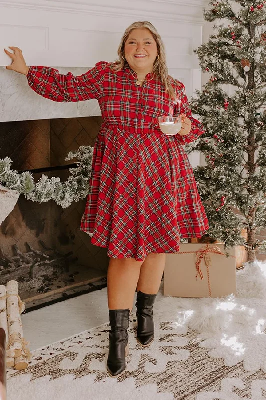 British Style Holiday Cheer Plaid Dress Curves